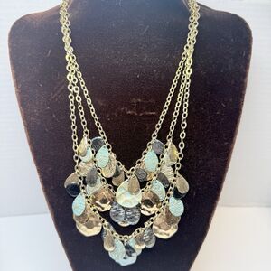 St Thomas Triple Strand Mixed Metal Dangle Charm Statement Necklace